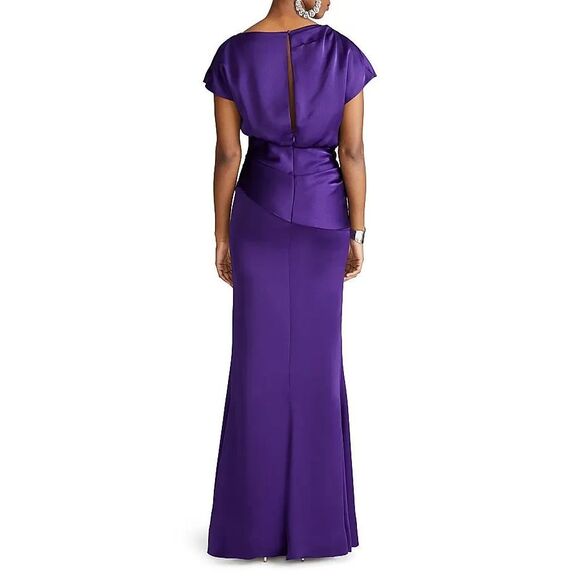 New $645 Halston Lissandra Draped Satin Trumpet Gown in Purple Size 4 - Picture 3 of 6